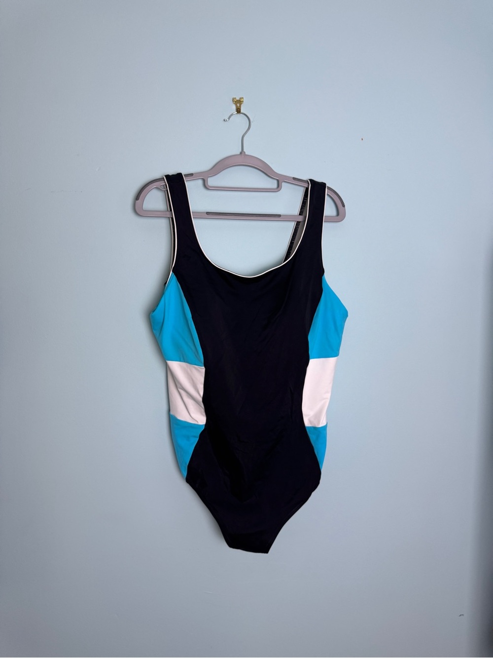 Lands' End Black, Blue & White Colorblock One-Piece